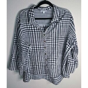 Habitat Gingham Button Front Top XL Black White Cotton Boxy Relaxed Shirt